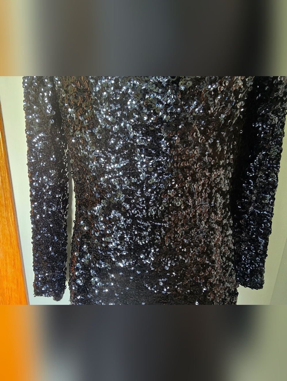 Venus Sequin Long Sleeve Mini Dress Womens size small Black Dark Blue Bodycon - Picture 12 of 13